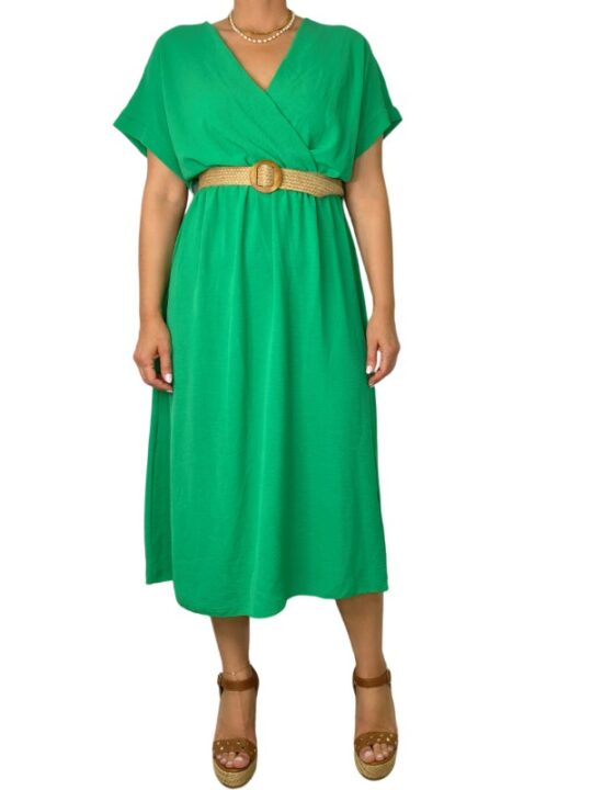 Φόρεμα κρουαζέ ζώνη - πράσινο.