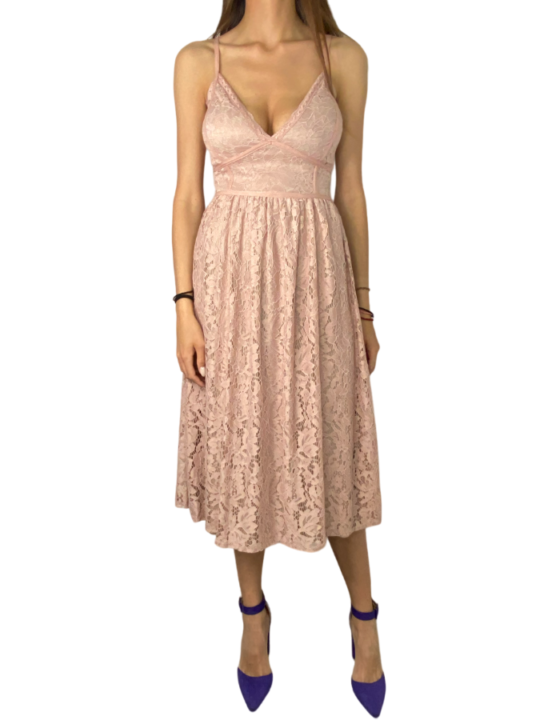 Φόρεμα δαντέλα τιράντα ροζ